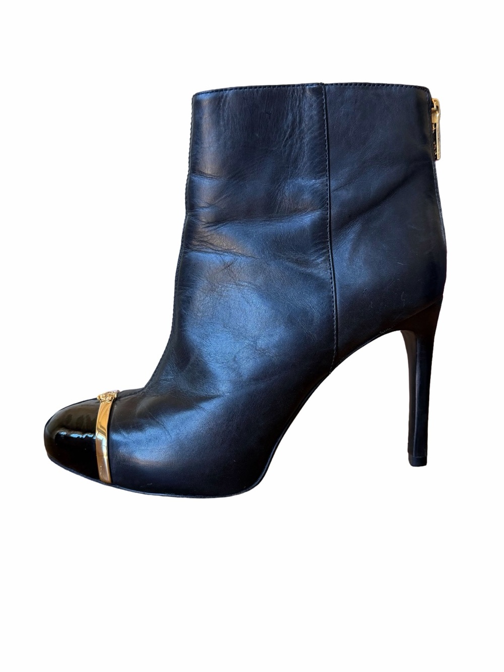 Tory Burch Pacey Black Leather Patent Cap Toe Stiletto Boots Size 8 - Picture 5 of 14